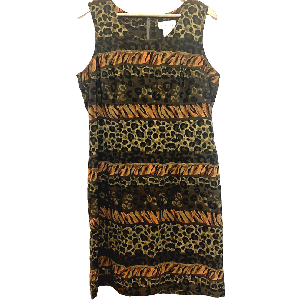Vintage 90s Miss Dorby Animal Print Shift Dress Size 16 Mob Wife Office Career‎